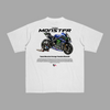 White Yamaha MotoGP T-shirt with Monster Energy racing motorcycle design printed on the back