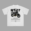 White Yamaha MT-07 T-shirt with naked bike design printed on the back