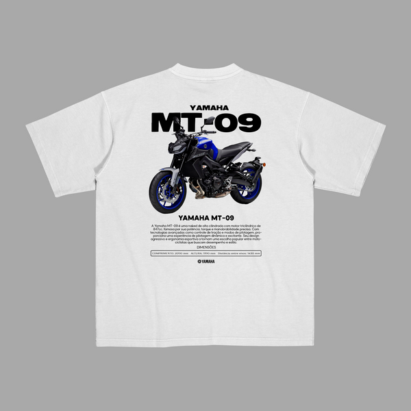 t-shirt blanc yamaha mt09 moto vue dos impression bleu jantes assorties