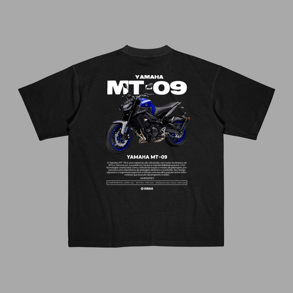 t-shirt noir yamaha mt09 moto vue dos impression bleu jantes assorties