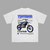 White Yamaha YZ250 T-shirt with motocross blueprint design printed on the back
