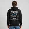 Black BMW R1250 GS hoodie back view with R1250 GS adventure motorcycle graphic print | Durty Bikerz