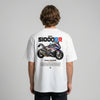 White BMW S1000RR t-shirt back view with S1000RR superbike graphic print | Durty Bikerz