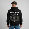 Black Ducati Panigale V4 SP2 hoodie back view with Panigale V4 SP2 superbike graphic print | Durty Bikerz