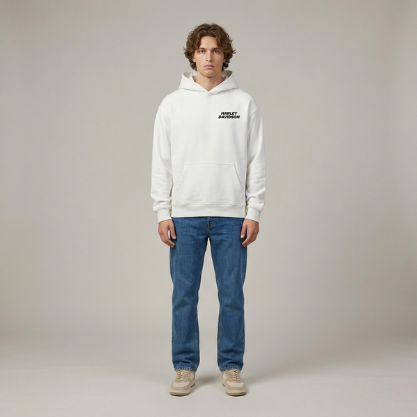 White Harley-Davidson Sportster hoodie full body front view | Durty Bikerz