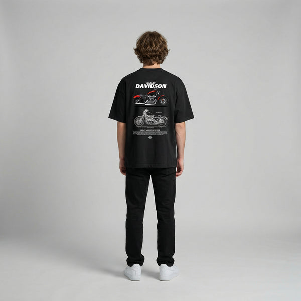 Black Harley-Davidson Sportster t-shirt full body back view with large Sportster back print | Durty Bikerz