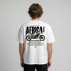 White Honda Africa Twin t-shirt back view with Africa Twin adventure motorcycle graphic print | Durty Bikerz