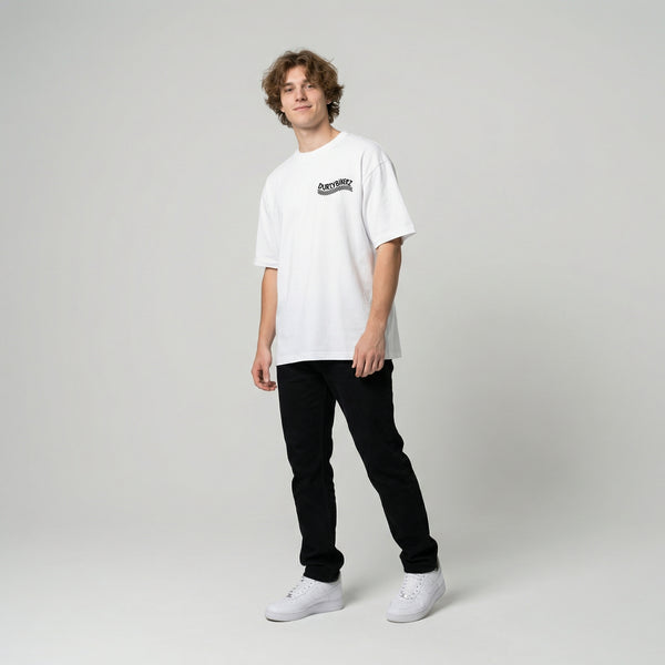 White Honda Africa Twin t-shirt full body front view | Durty Bikerz