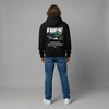 Black Kawasaki Ninja 400 KRT hoodie full body back view with large Ninja 400 KRT back print | Durty Bikerz