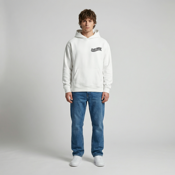 White Kawasaki Ninja 400 KRT hoodie full body front view | Durty Bikerz