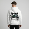 White Kawasaki Ninja H2R hoodie back view with Ninja H2R supercharged superbike graphic print | Durty Bikerz