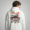 White KTM Duke 390 hoodie back view with Duke 390 street bike graphic print | Durty Bikerz