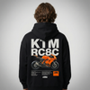 Black KTM RC8C hoodie back view with RC8C track bike graphic print | Durty Bikerz