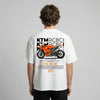 White KTM RC8C t-shirt back view with RC8C track bike graphic print | Durty Bikerz