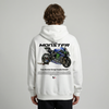 White Monster Energy Yamaha MotoGP hoodie back view with MotoGP bike graphic print | Durty Bikerz