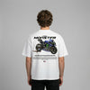 White Monster Energy Yamaha MotoGP t-shirt back view with MotoGP bike graphic print | Durty Bikerz