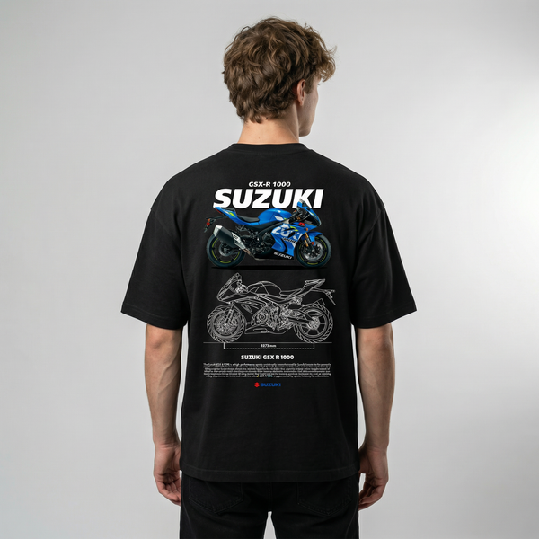 Black Suzuki GSX-R 1000 t-shirt back view with GSX-R 1000 motorcycle graphic print | Durty Bikerz