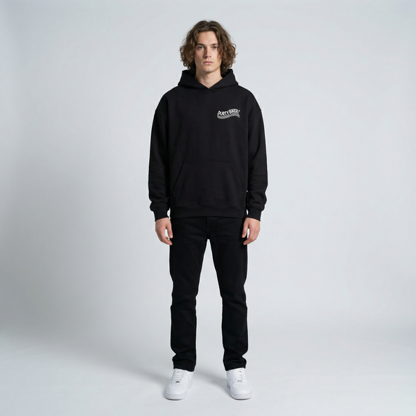 Black Team Aprilia Racing MotoGP hoodie full body front view | Durty Bikerz