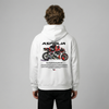 White Team Aprilia Racing MotoGP hoodie back view with Aprilia MotoGP race bike graphic print | Durty Bikerz