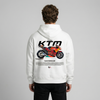White Team KTM MotoGP hoodie back view with KTM MotoGP race bike graphic print | Durty Bikerz
