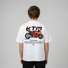 White Team KTM MotoGP t-shirt back view with KTM MotoGP race bike graphic print | Durty Bikerz