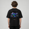 Black Valentino Rossi MotoGP t-shirt back view with Yamaha MotoGP bike graphic print | Durty Bikerz
