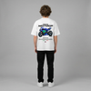 White Valentino Rossi MotoGP t-shirt full body back view showing large MotoGP back print | Durty Bikerz