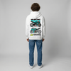 White Valentino Rossi Petronas hoodie full body back view showing large racing back print | Durty Bikerz