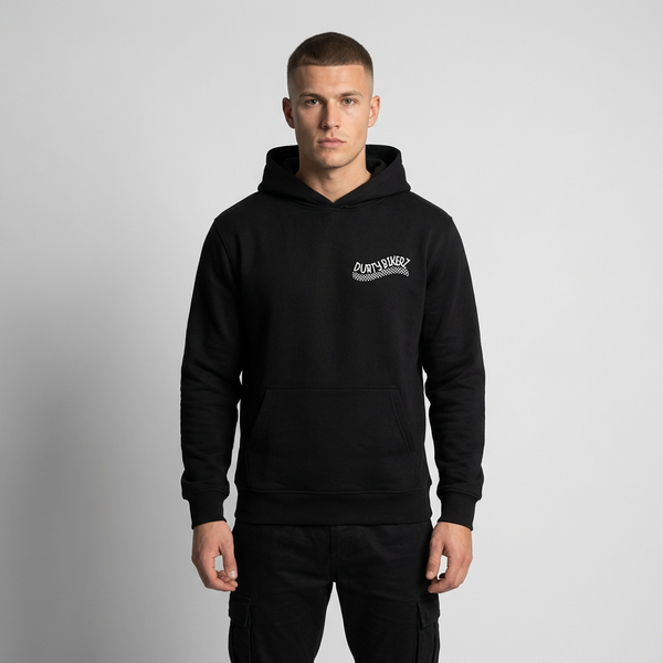 Black Yamaha MT-07 hoodie front view with Durty Bikerz chest logo