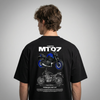 Black Yamaha MT-07 t-shirt back view with MT-07 motorcycle graphic print | Durty Bikerz