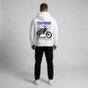 White Yamaha YZ250 hoodie full body back view showing large YZ250 back print | Durty Bikerz