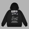 Front view of white BMW hoodie with minimalist logo on chest