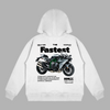 White Kawasaki Ninja H2R hoodie featuring detailed back print of the supercharged superbike and speed specs