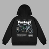 Close-up of the white H2R hoodie showing technical details and aggressive superbike artwork