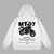 White Yamaha MT-07 hoodie with naked bike illustration printed on the back