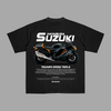 Black Suzuki Hayabusa T-shirt with detailed superbike graphic printed on the back